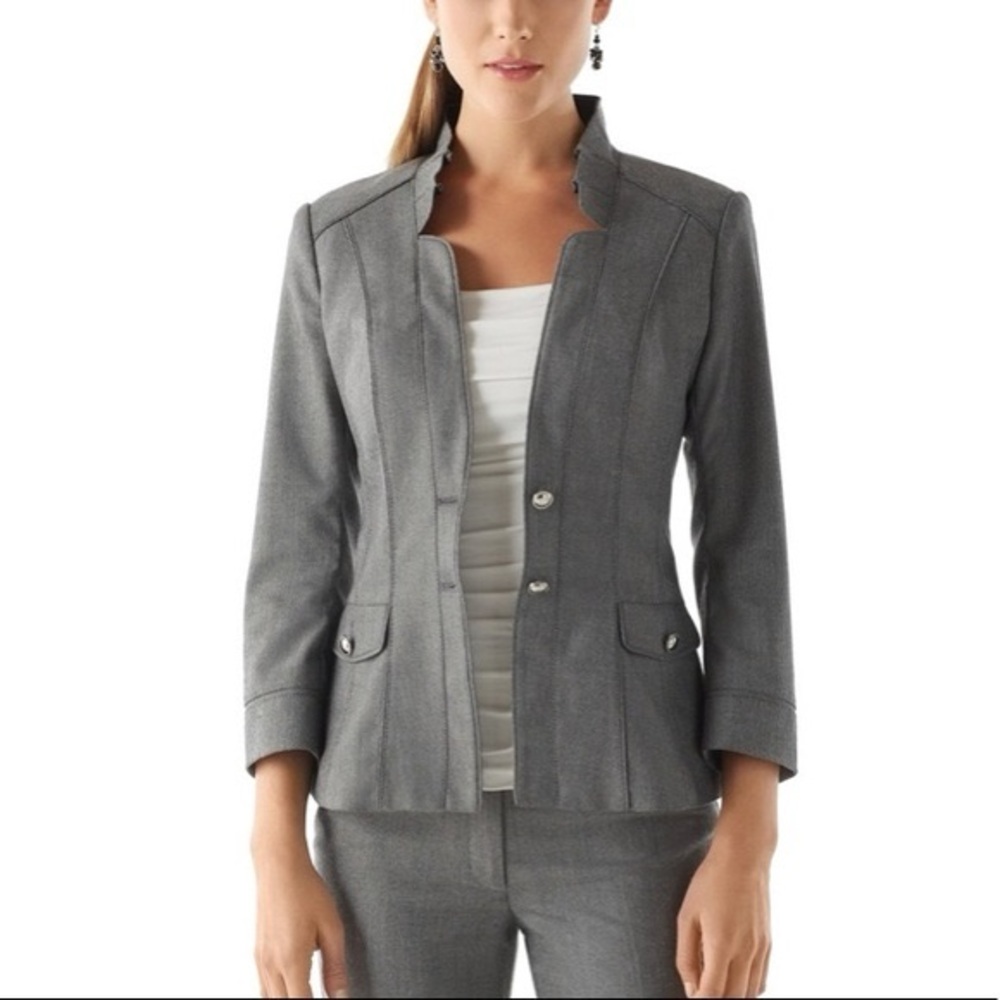 White House Black Market Gray Blazer. Size 8. Pre Owned Excellent Condition.